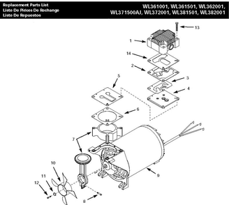Section 1 Diagram and Parts List for WL361001  Campbell Hausfeld Compressor
